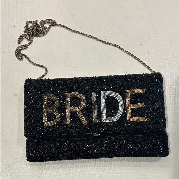 Francesca's Collections Handbags - NEW Black Beaded Bride Clutch with Chain Strap